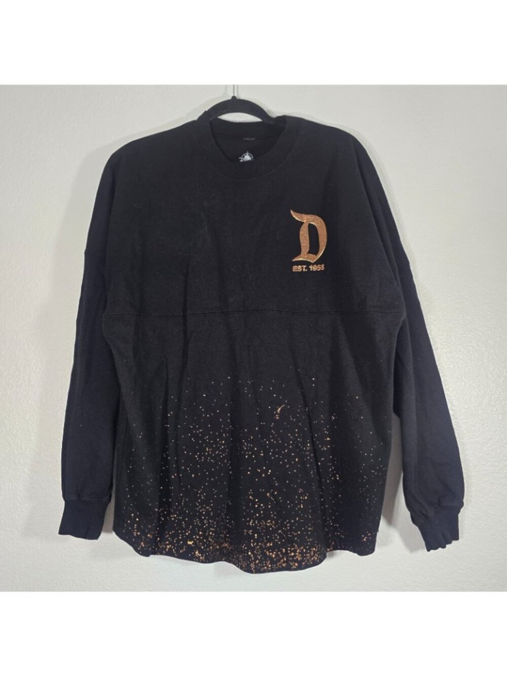 Disney Spirit Jersey Women Small Black Copper Speckled Puffy Logo Long Sleeve - Picture 2 of 7